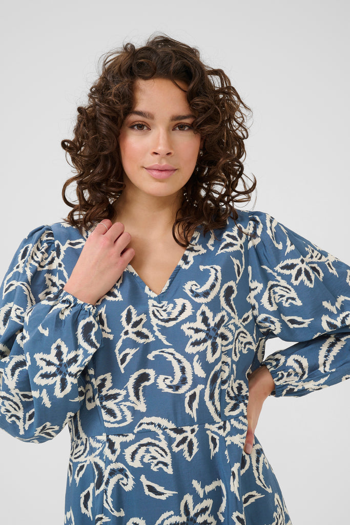 Kaffe Dahlia Dress - Berling Sea/White