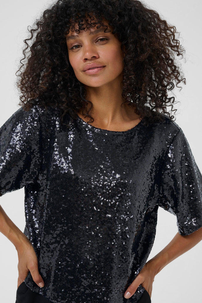 Kaffe Miranda Sequin Blouse - Deep Black