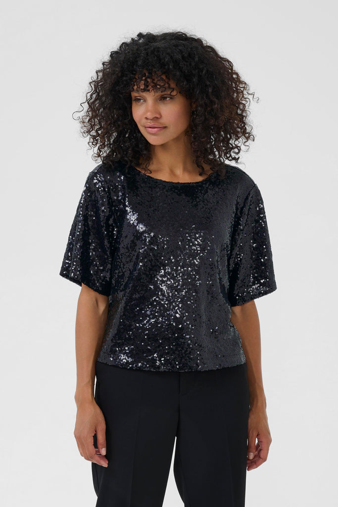 Kaffe Miranda Sequin Blouse - Deep Black