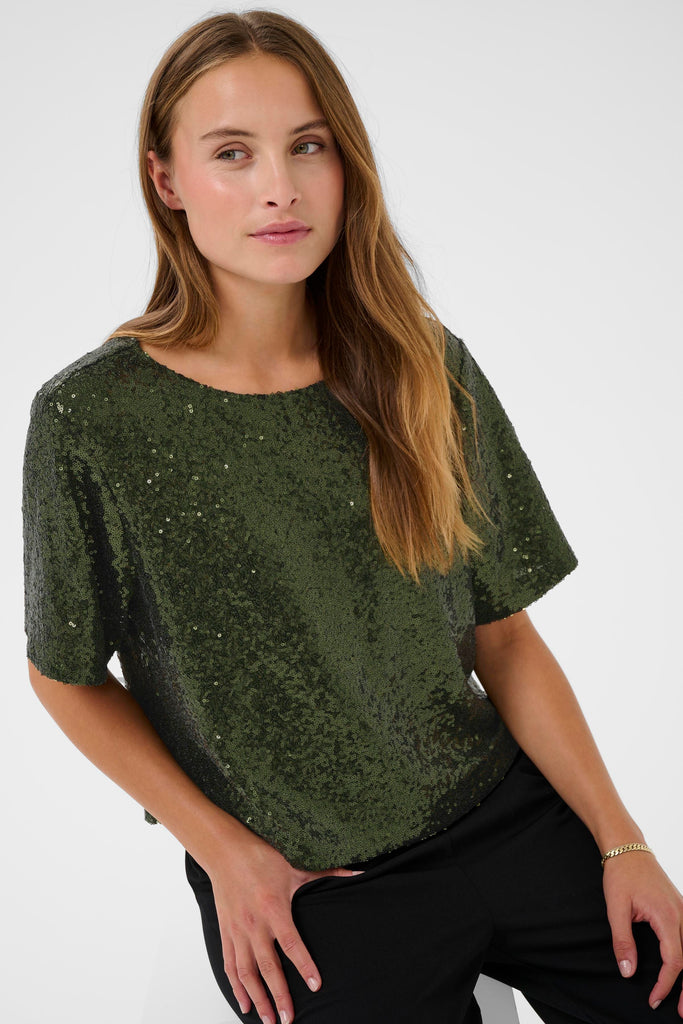 Miranda Sequin Blouse - Ivy Green