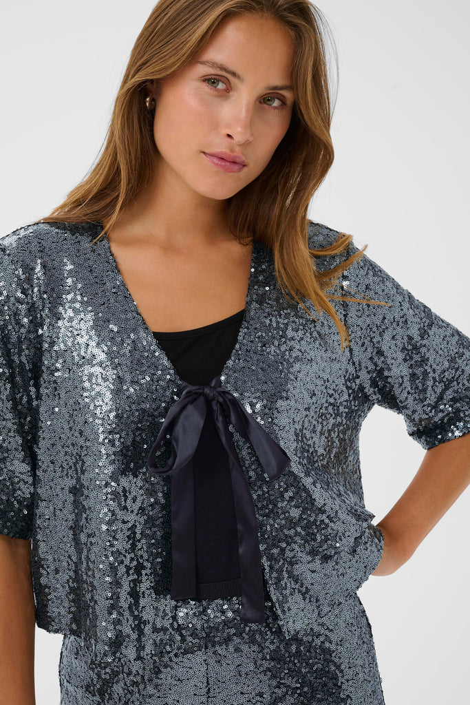 Kaffe Lau Sequin Cardigan - Dark Silver