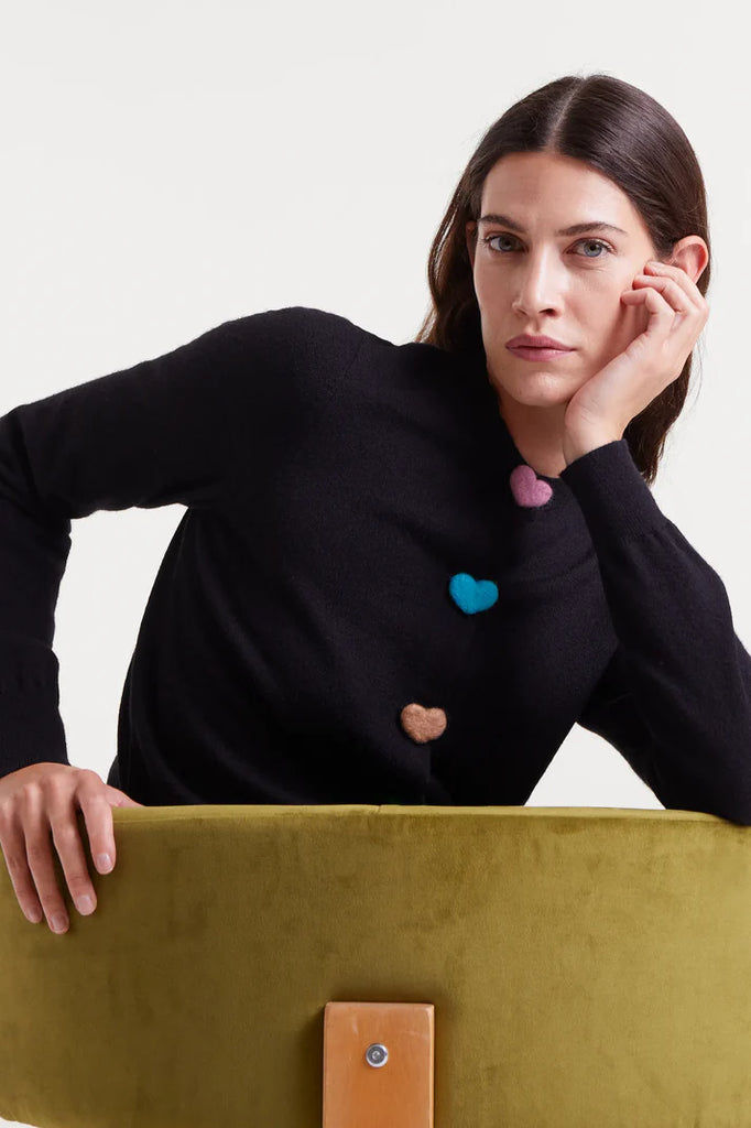 Compania Fantastica Black Knitted Cardigan- Heart Button