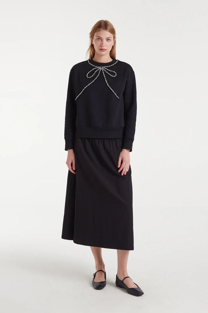 Compania Fantasica Jewel Neck Sweatshirt- Beaded Bow Black