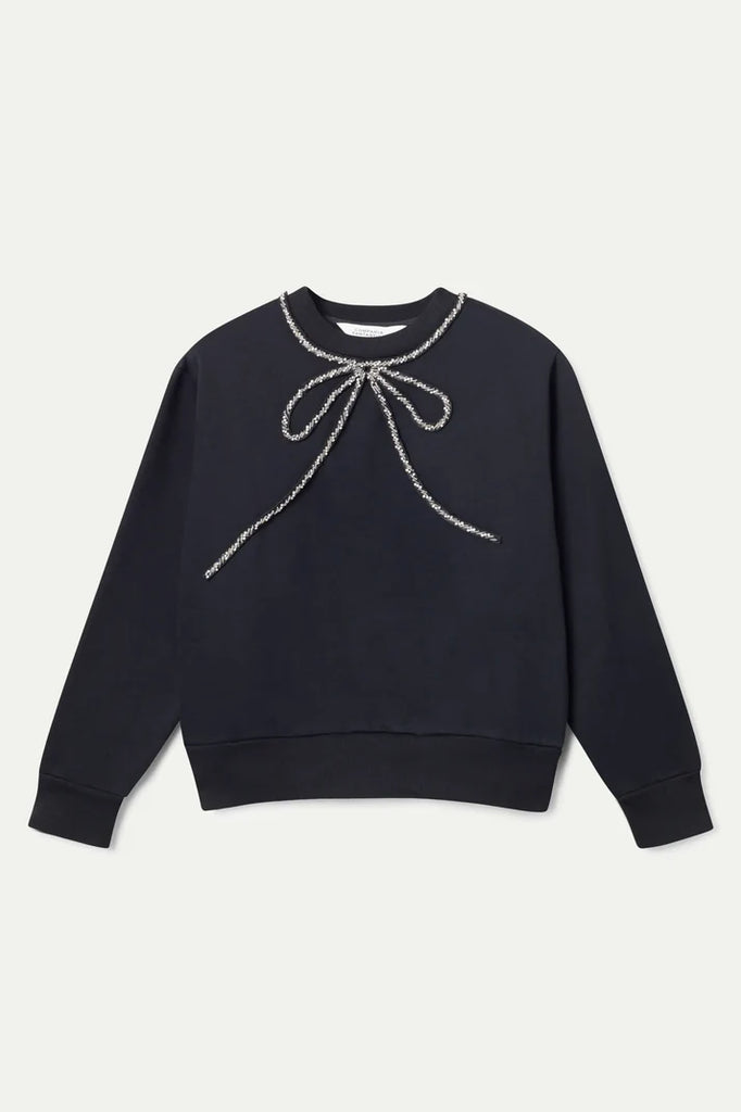Compania Fantasica Jewel Neck Sweatshirt- Beaded Bow Black