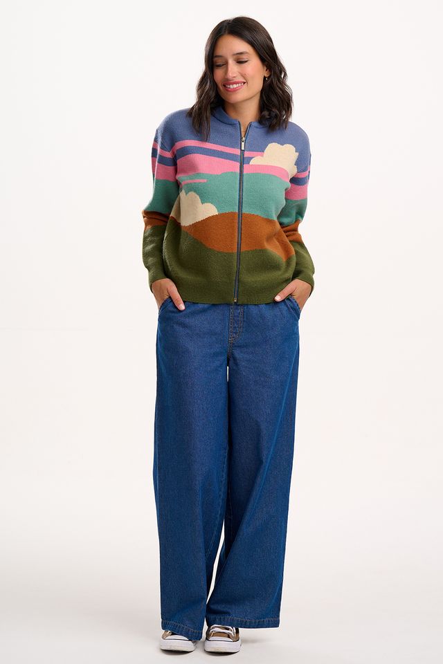 Sugarhill Brighton Solana Knitted Bomber- Multi Cloudy Hills