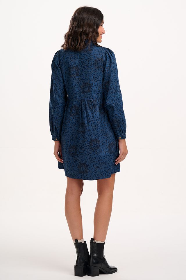 Sugarhill Brighton- Karen Mini Smock Dress- Petrol navy, Hidden Leopard.