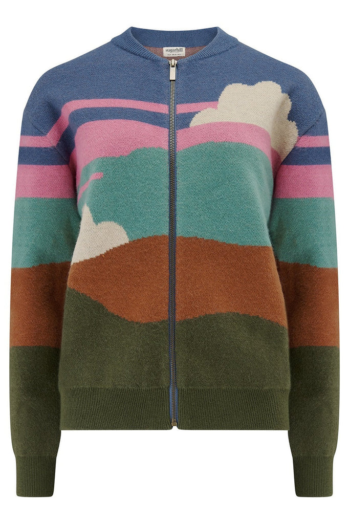 Sugarhill Brighton Solana Knitted Bomber- Multi Cloudy Hills