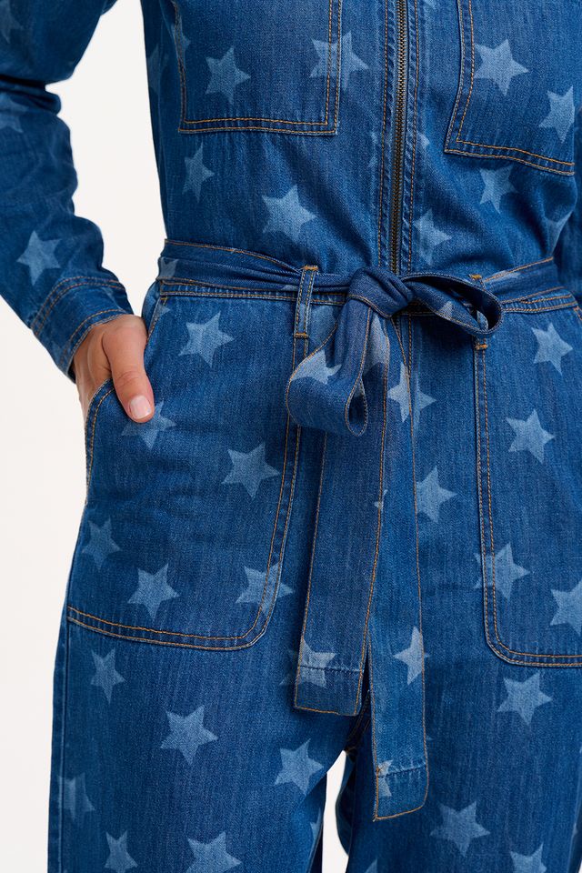 Sugarhill Brighton Anwen Boilersuit - Mid Blue Demin, Bleached Stars