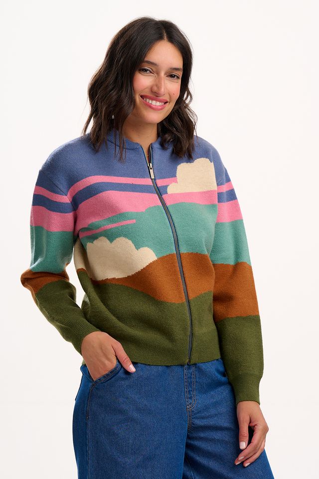 Sugarhill Brighton Solana Knitted Bomber- Multi Cloudy Hills