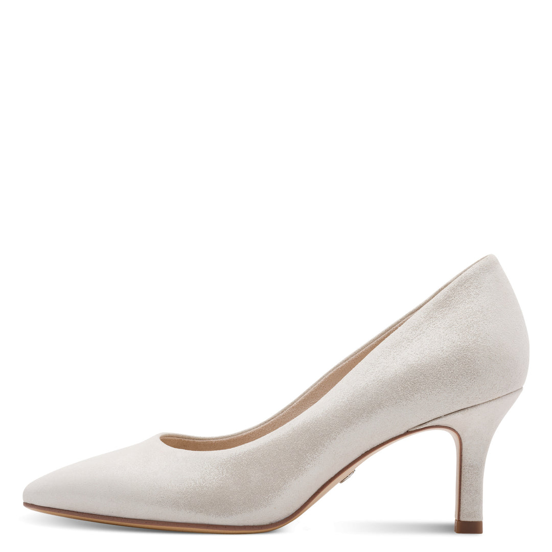 Tamaris Leather Heel Shoe- Silver