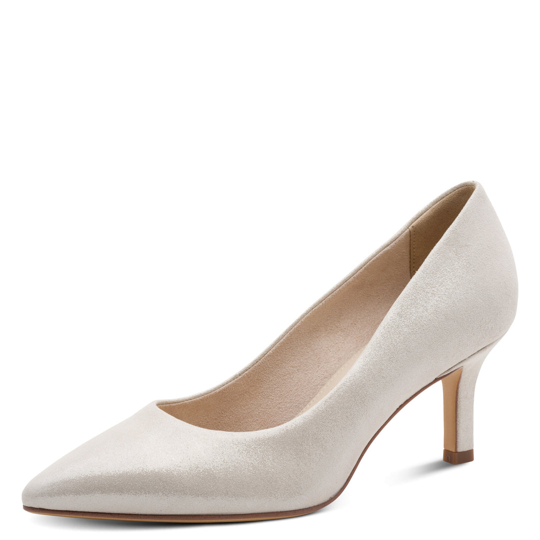 Tamaris Leather Heel Shoe- Silver