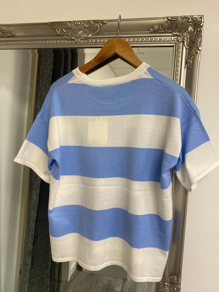 ICHI IHLULS Loose Short Sleeve Pullover- Wide Cloud Blue