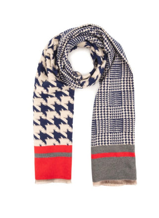 Elie Beaumont Navy Blue Dogtooth Check Luxury Scarf