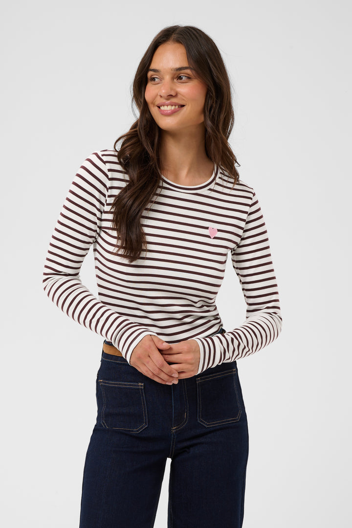 Kaffe Liddy T-shirt- Chalk/Fudge-Wild Rose Heart