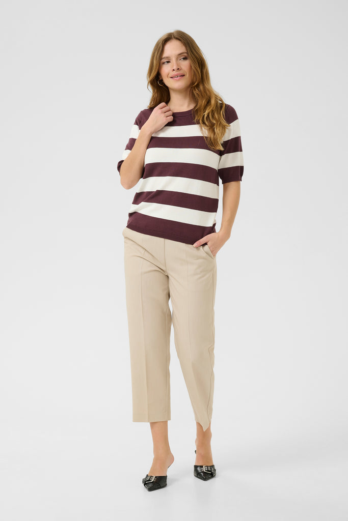 Kaffe Lizza Striped Knit Pullover Top - Fudge/ Chalk Wide Stripe