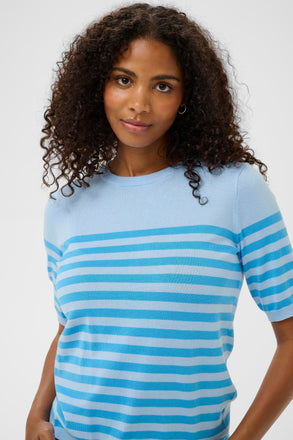 Karen Liza Stripped Knit Pullover- Blue Wide Stripe