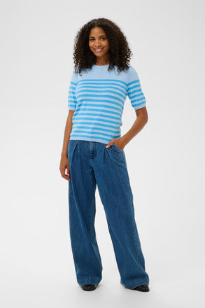 Karen Liza Stripped Knit Pullover- Blue Wide Stripe