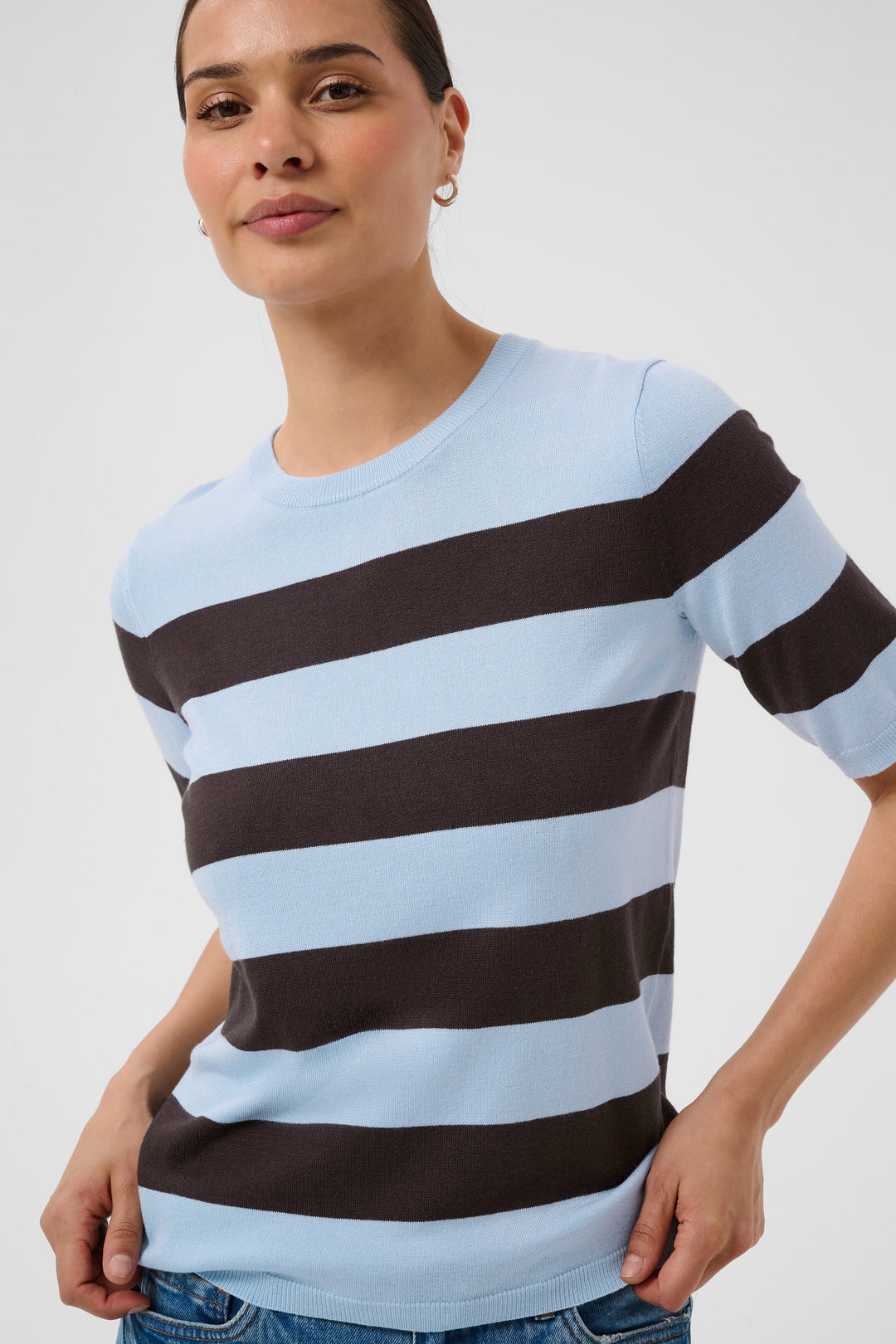Kaffe KAlizza Striped Knit- Blue Fog/ Brown