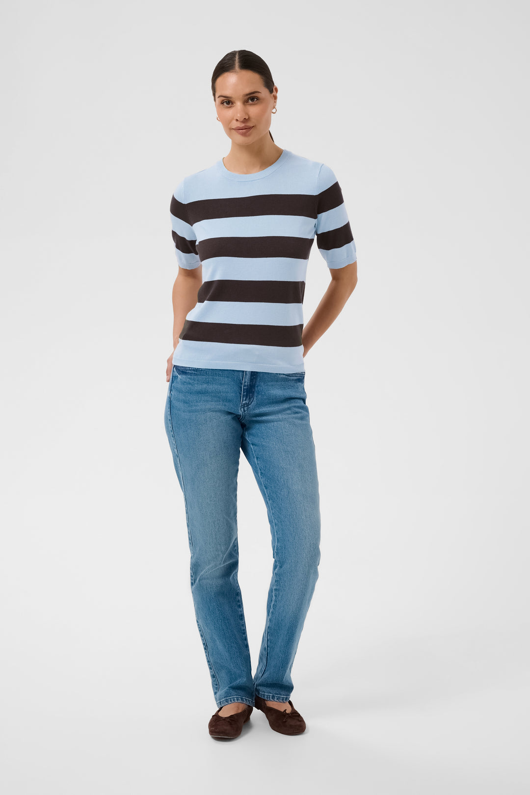 Kaffe KAlizza Striped Knit- Blue Fog/ Brown