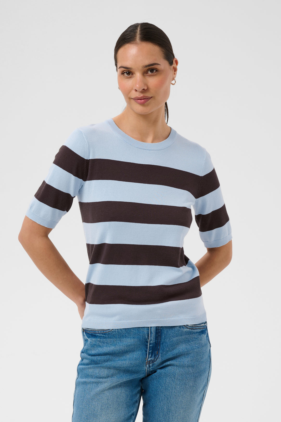 Kaffe KAlizza Striped Knit- Blue Fog/ Brown