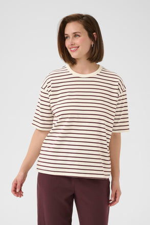 Kaffe Winny T-Shirt- White & Fudge Stripe