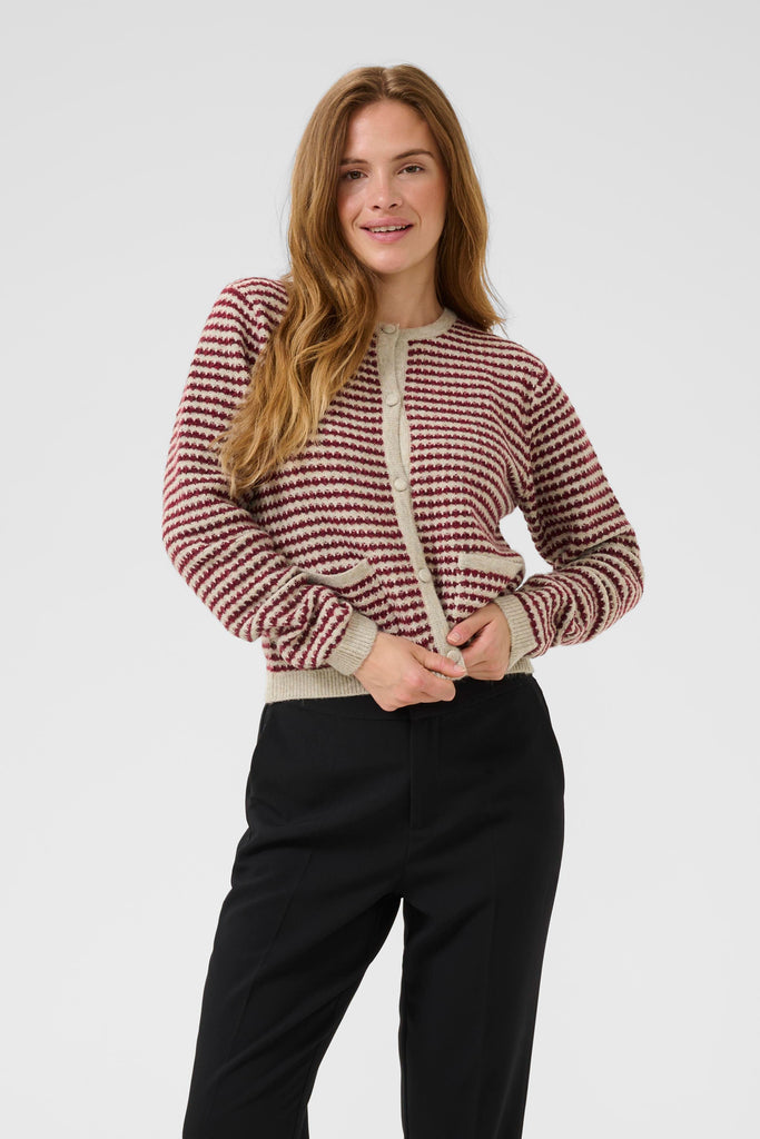 Kaffe Ellery Cardigan - Feather Grey  Melange / Windsor Wine
