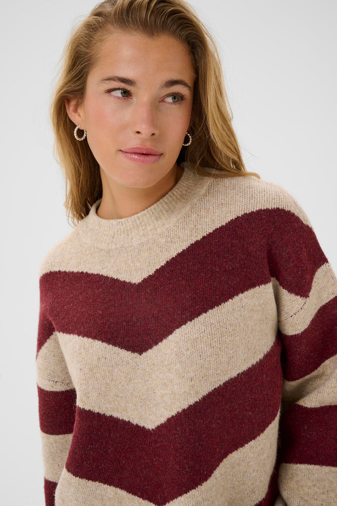 Kaffe Averana Knit Pullover- Feather Grey Melange/ Windsor Wine