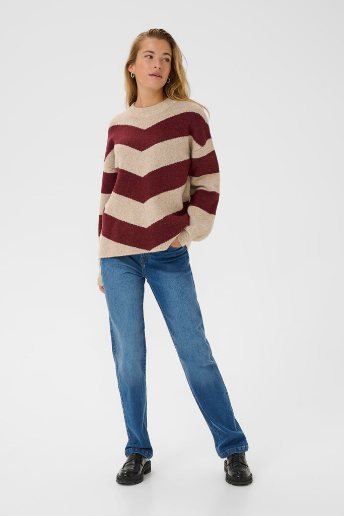 Kaffe Averana Knit Pullover- Feather Grey Melange/ Windsor Wine