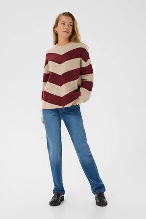 Kaffe Averana Knit Pullover- Feather Grey Melange/ Windsor Wine