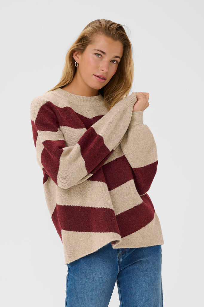 Kaffe Averana Knit Pullover- Feather Grey Melange/ Windsor Wine