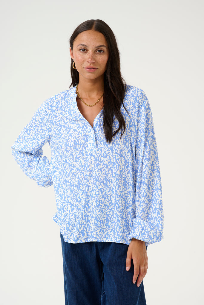 Kaffe Mathilde Blouse Blue/Chalk Graphic