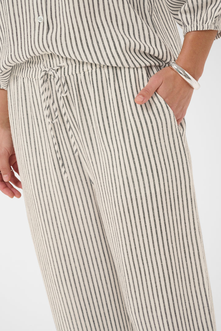 Kaffe KAmilia Linen Trousers Chalk/Black Stripe