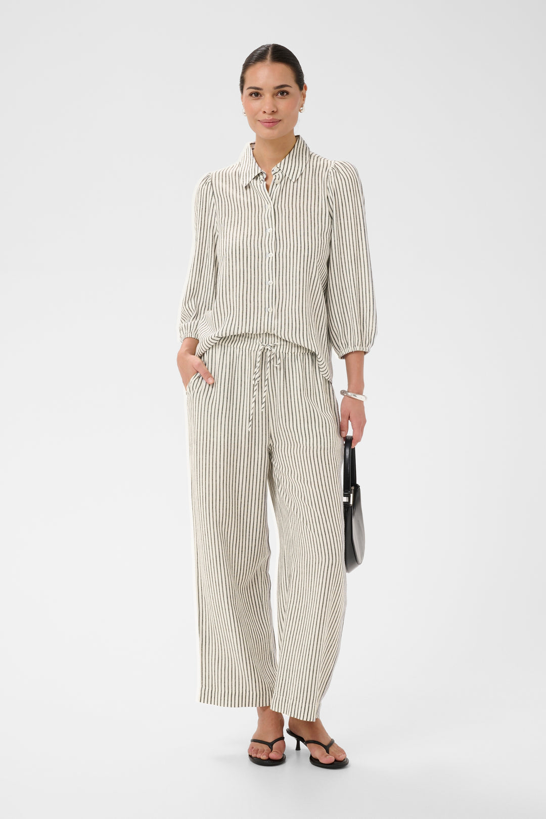 Kaffe KAmilia Linen Trousers Chalk/Black Stripe