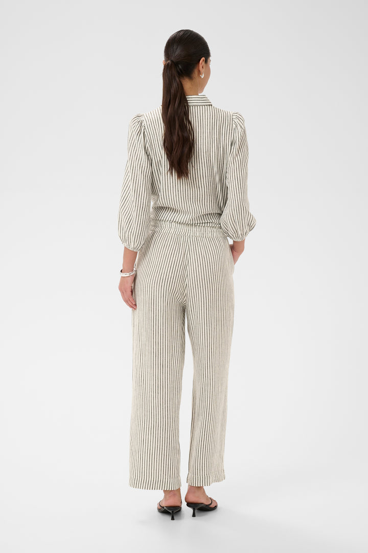 Kaffe KAmilia Linen Trousers Chalk/Black Stripe