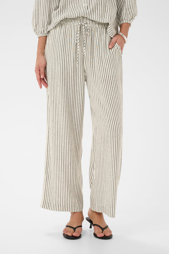 Kaffe KAmilia Linen Trousers Chalk/Black Stripe