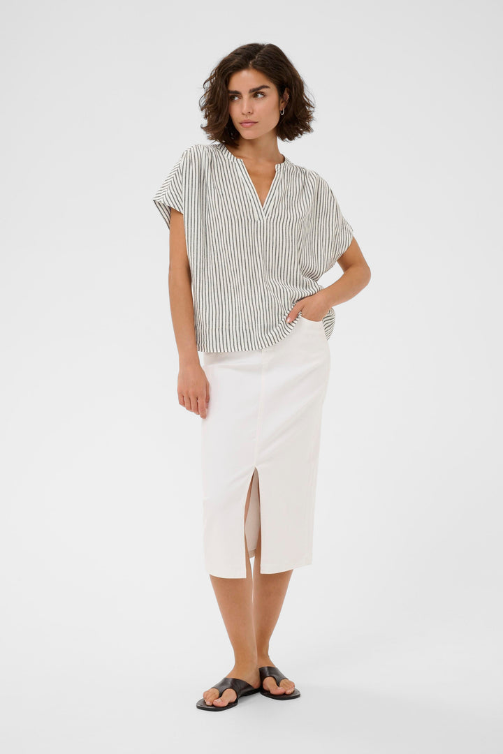 Kaffe KAmilia Linen Top- Chalk/Black Blend