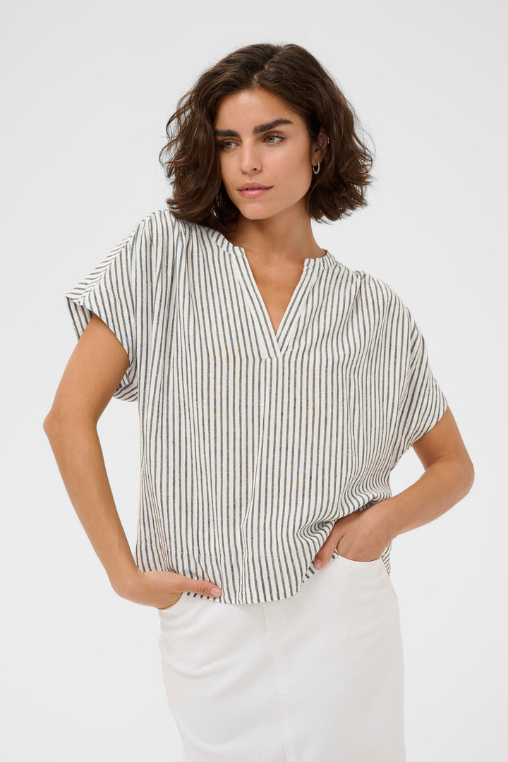 Kaffe KAmilia Linen Top- Chalk/Black Blend
