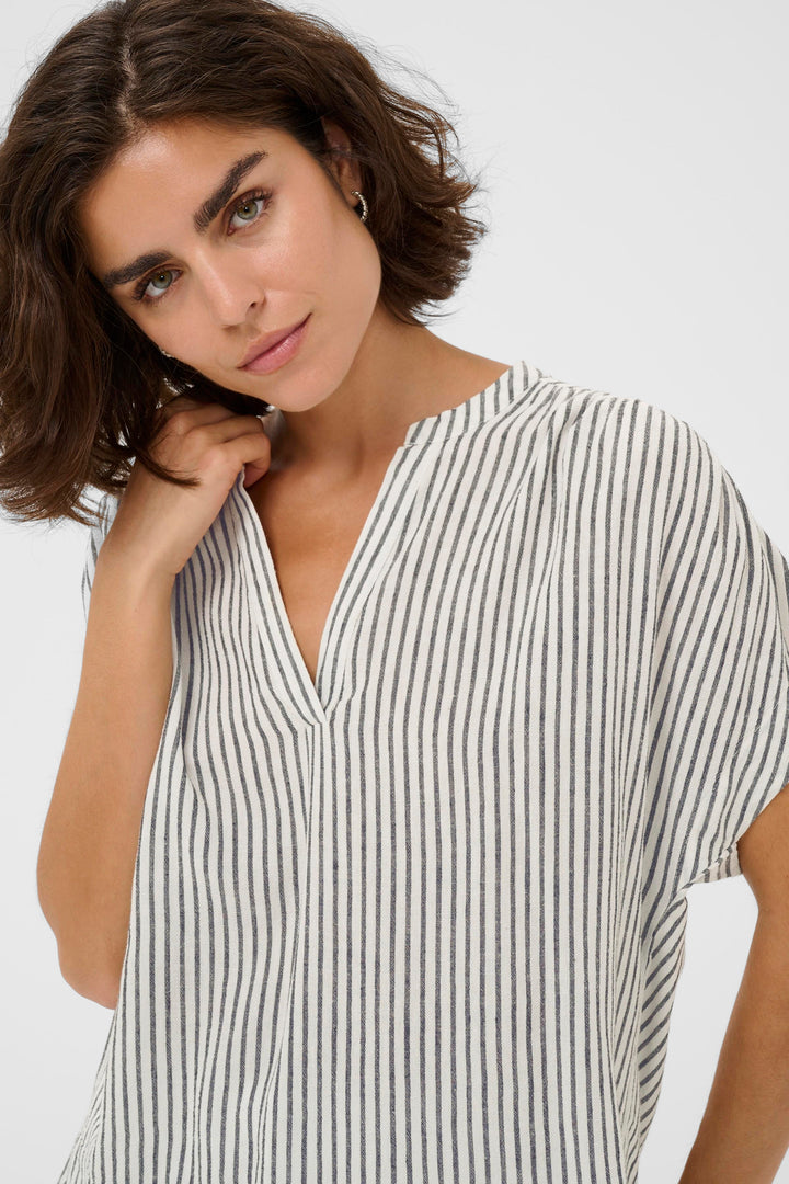 Kaffe KAmilia Linen Top- Chalk/Black Blend
