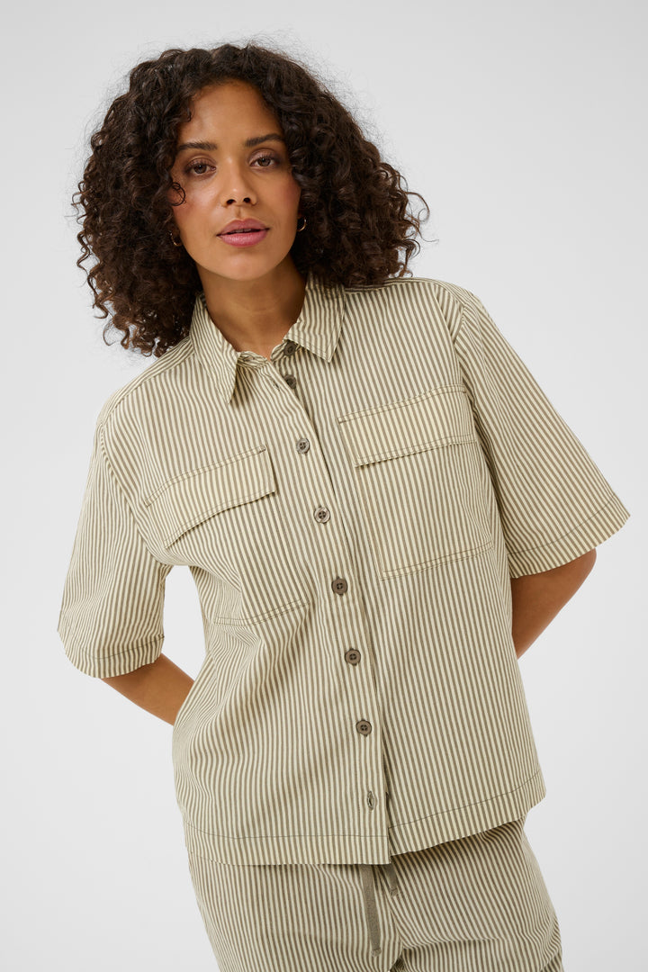 Kaffe Naya Striped Shirt-Brindle/Turtledove Stripe