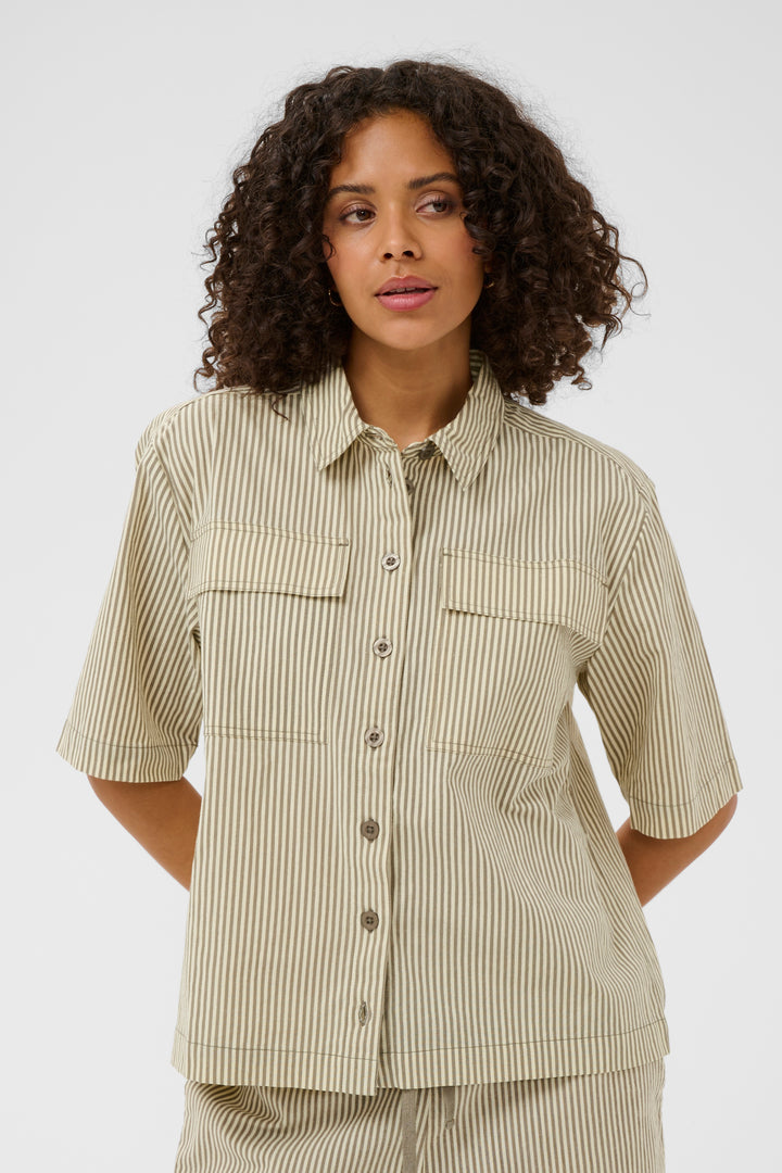 Kaffe Naya Striped Shirt-Brindle/Turtledove Stripe