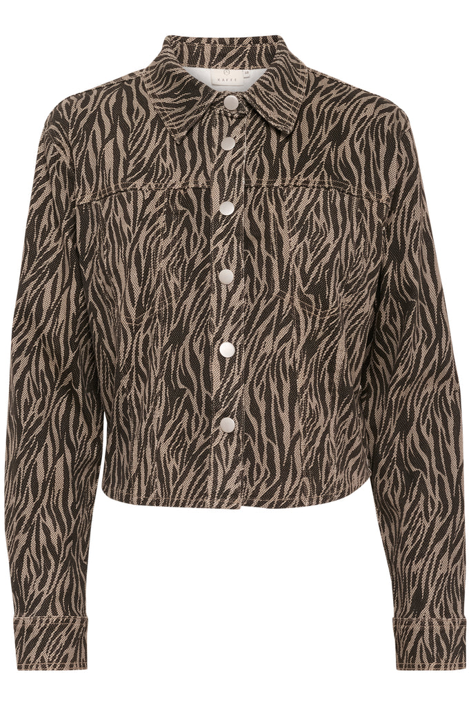 Kaffe Leondra Long Sleeved- Denim Shirt- Feather Grey/Black Animal Print