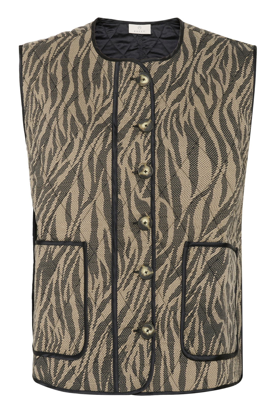 Kaffe Kayla Warm Waistcoat- Feather Gray / Black Animal Print.