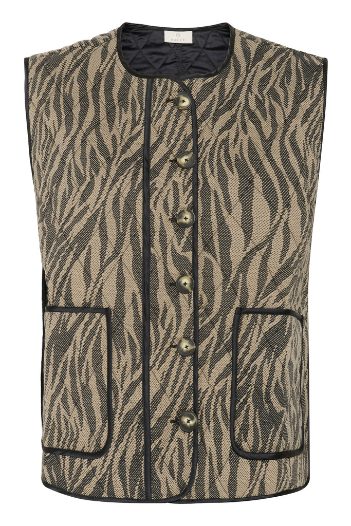 Kaffe Kayla Warm Waistcoat- Feather Gray / Black Animal Print.