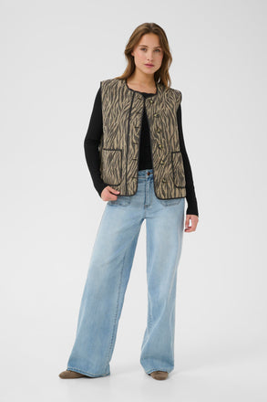 Kaffe Kayla Warm Waistcoat- Feather Gray / Black Animal Print.