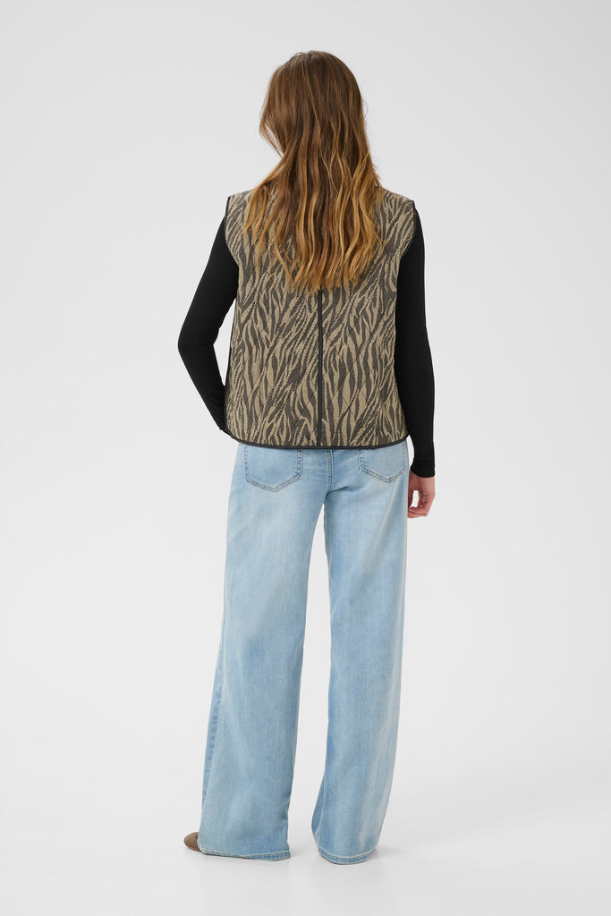 Kaffe Kayla Warm Waistcoat- Feather Gray / Black Animal Print.