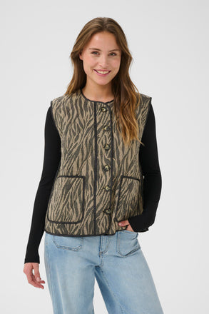Kaffe Kayla Warm Waistcoat- Feather Gray / Black Animal Print.