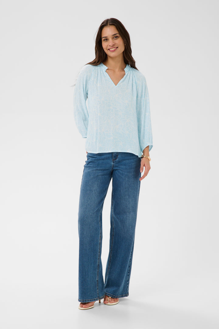 Kaffe Tine Amber Blouse- Nantucket Breeze Chalk Flower