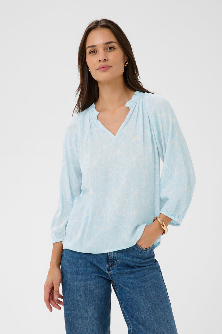 Kaffe Tine Amber Blouse- Nantucket Breeze Chalk Flower
