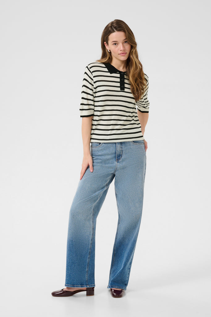 Kaffe Amalia Pullover- Chalk & Black Stripe