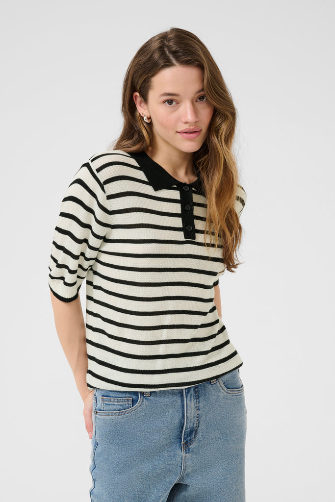 Kaffe Amalia Pullover- Chalk & Black Stripe